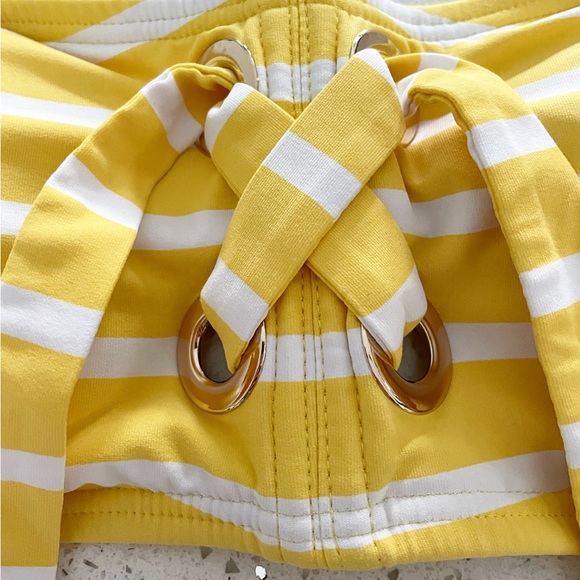 Michael Kors Bikini Top Striped Bandeau Strapless Yellow & White Padded Size XS - Picture 3 of 6